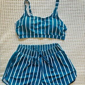 SeaFancy Green Stripes Sporty Bikini Top And High-Waist Boy Shorts with pockets